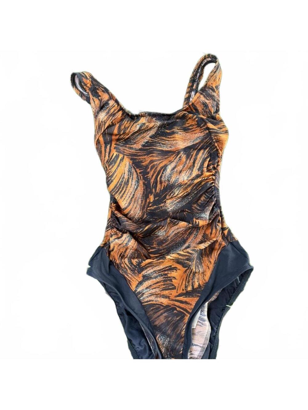 Vintage Women’s Brown and Black One Piece Union Made Swimsuit Size 10